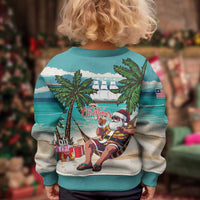 Liberia Christmas Kid Ugly Christmas Sweater Santa Chill on Tropical Beach - Wonder Print Shop