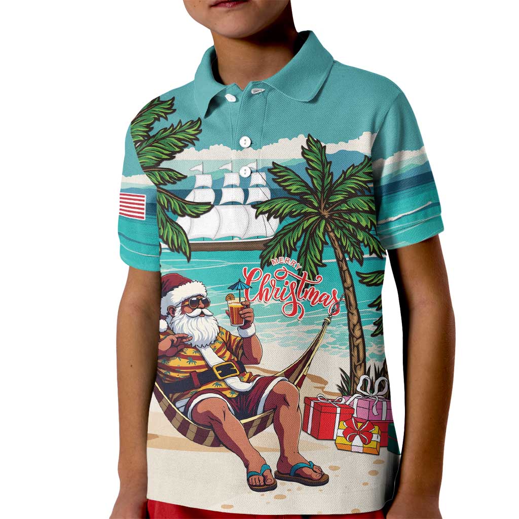 Liberia Christmas Kid Polo Shirt Santa Chill on Tropical Beach - Wonder Print Shop