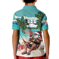 Liberia Christmas Kid Polo Shirt Santa Chill on Tropical Beach - Wonder Print Shop