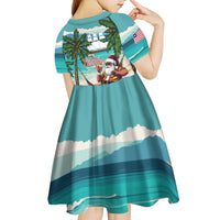 Liberia Christmas Kid Short Sleeve Dress Santa Chill on Tropical Beach - Wonder Print Shop