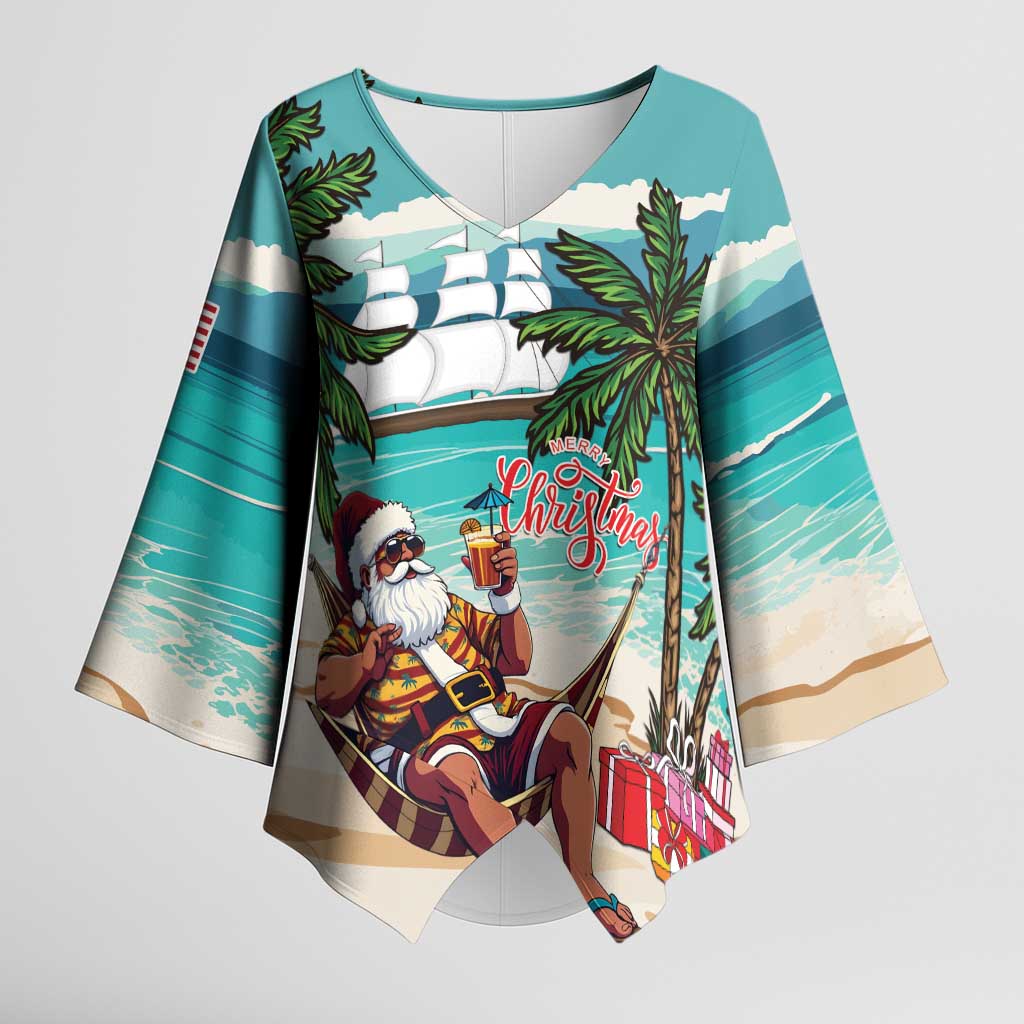 Liberia Christmas Kimono Sleeve Blouse Santa Chill on Tropical Beach - Wonder Print Shop