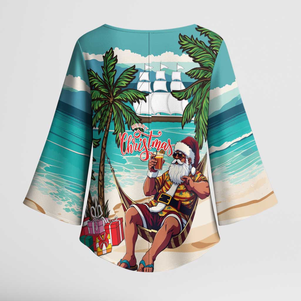 Liberia Christmas Kimono Sleeve Blouse Santa Chill on Tropical Beach - Wonder Print Shop