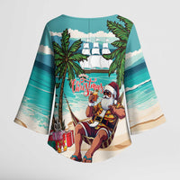Liberia Christmas Kimono Sleeve Blouse Santa Chill on Tropical Beach - Wonder Print Shop