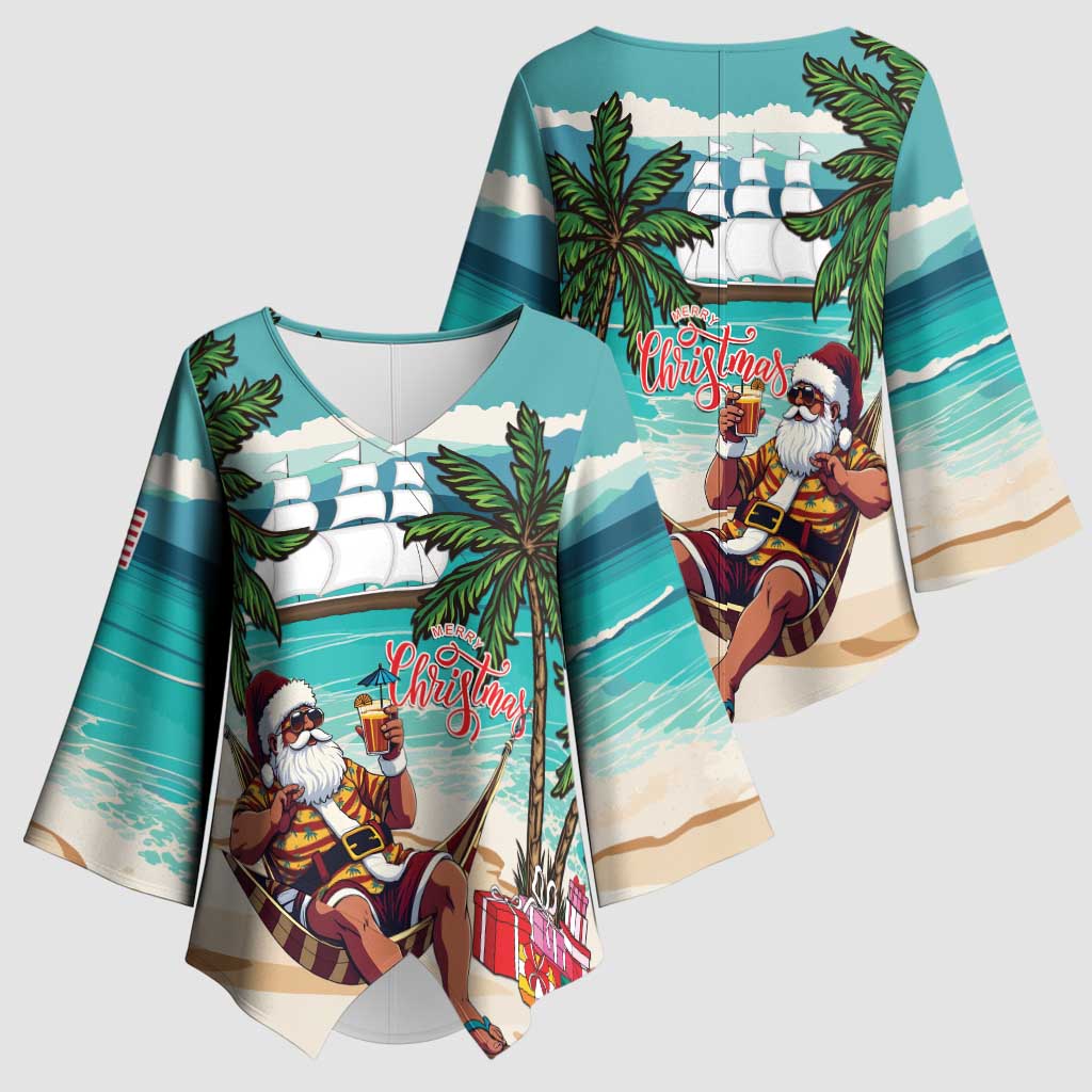 Liberia Christmas Kimono Sleeve Blouse Santa Chill on Tropical Beach - Wonder Print Shop