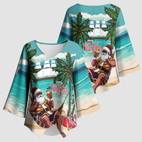 Liberia Christmas Kimono Sleeve Blouse Santa Chill on Tropical Beach - Wonder Print Shop