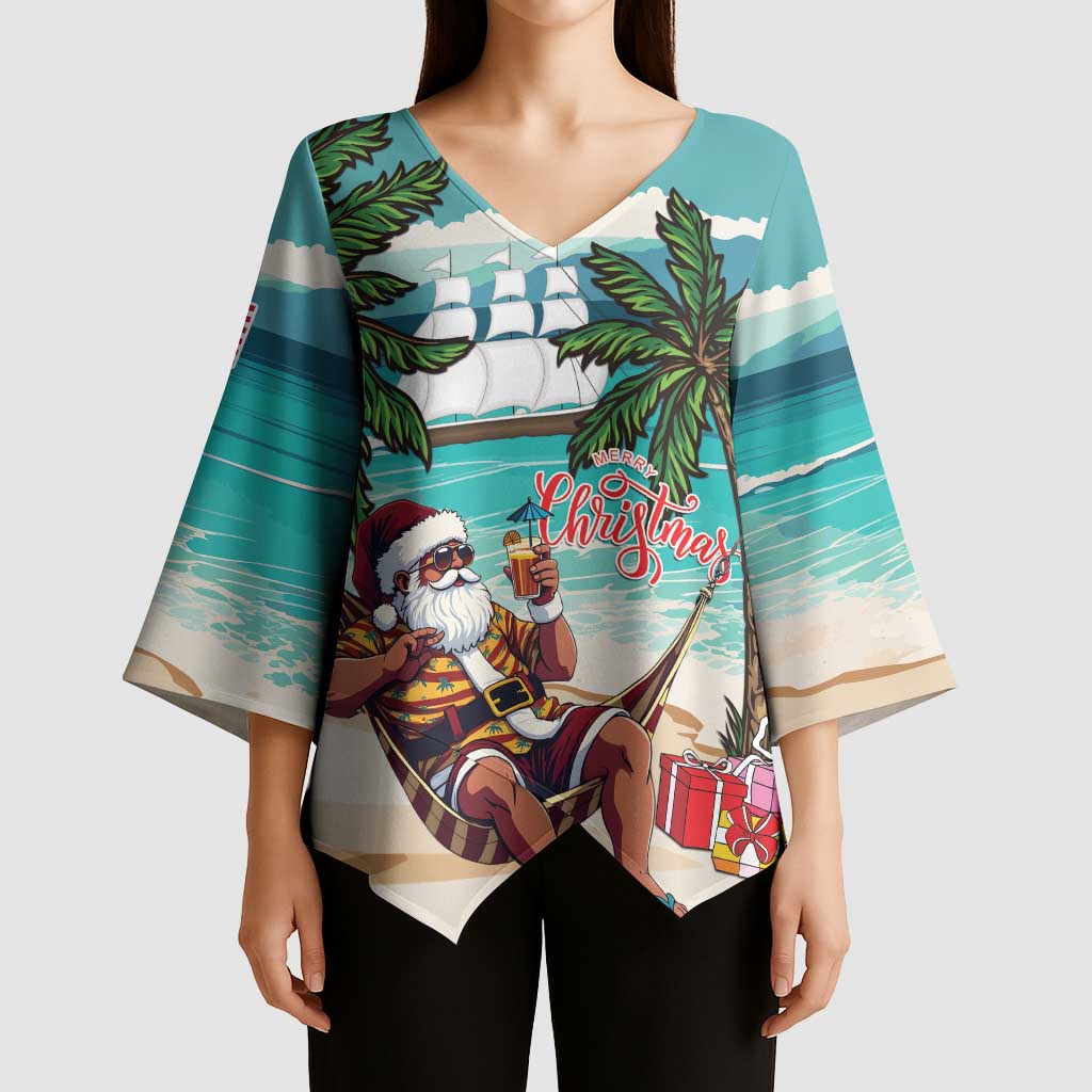 Liberia Christmas Kimono Sleeve Blouse Santa Chill on Tropical Beach - Wonder Print Shop