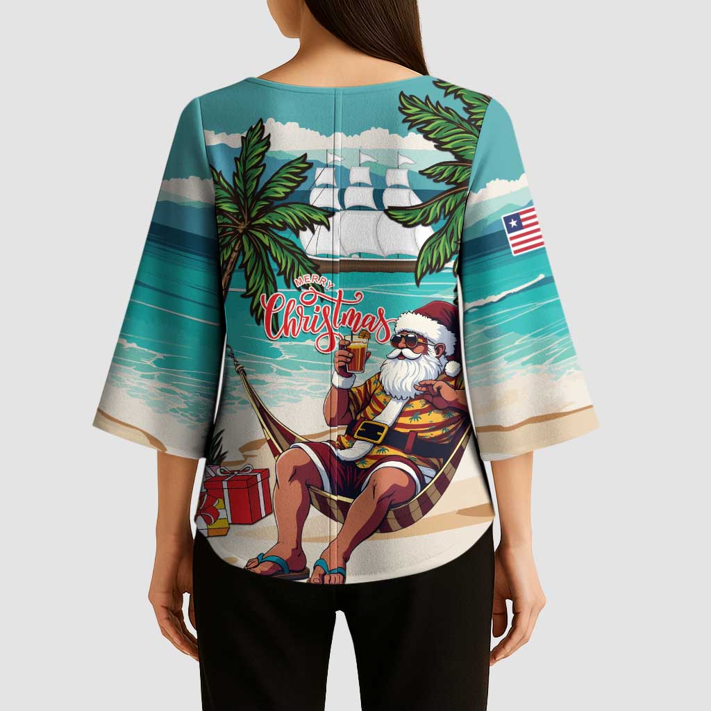 Liberia Christmas Kimono Sleeve Blouse Santa Chill on Tropical Beach - Wonder Print Shop