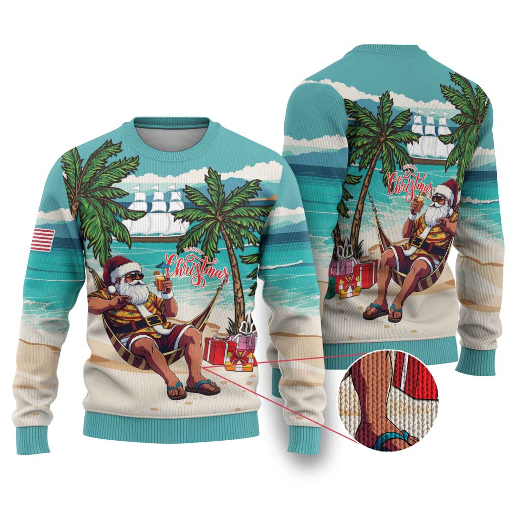 Liberia Christmas Ugly Christmas Sweater Santa Chill on Tropical Beach - Wonder Print Shop