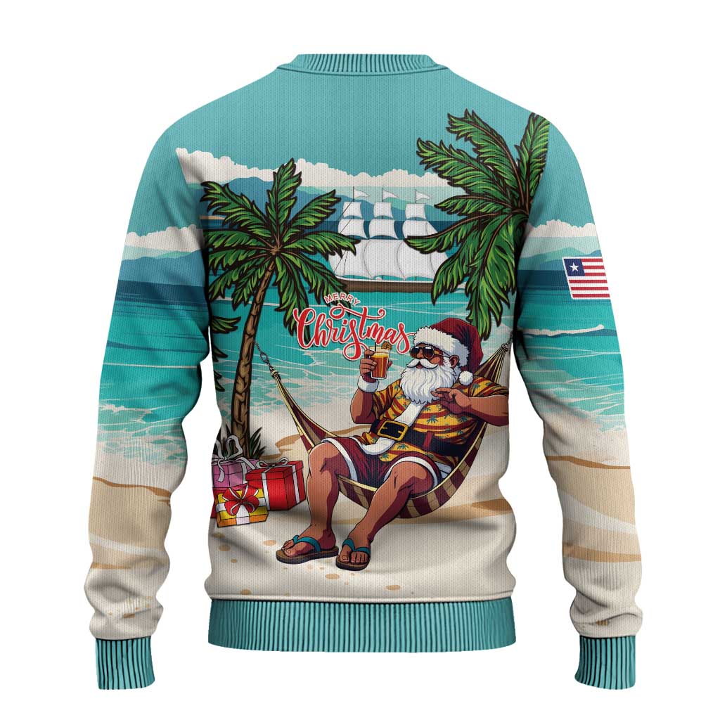 Liberia Christmas Ugly Christmas Sweater Santa Chill on Tropical Beach - Wonder Print Shop
