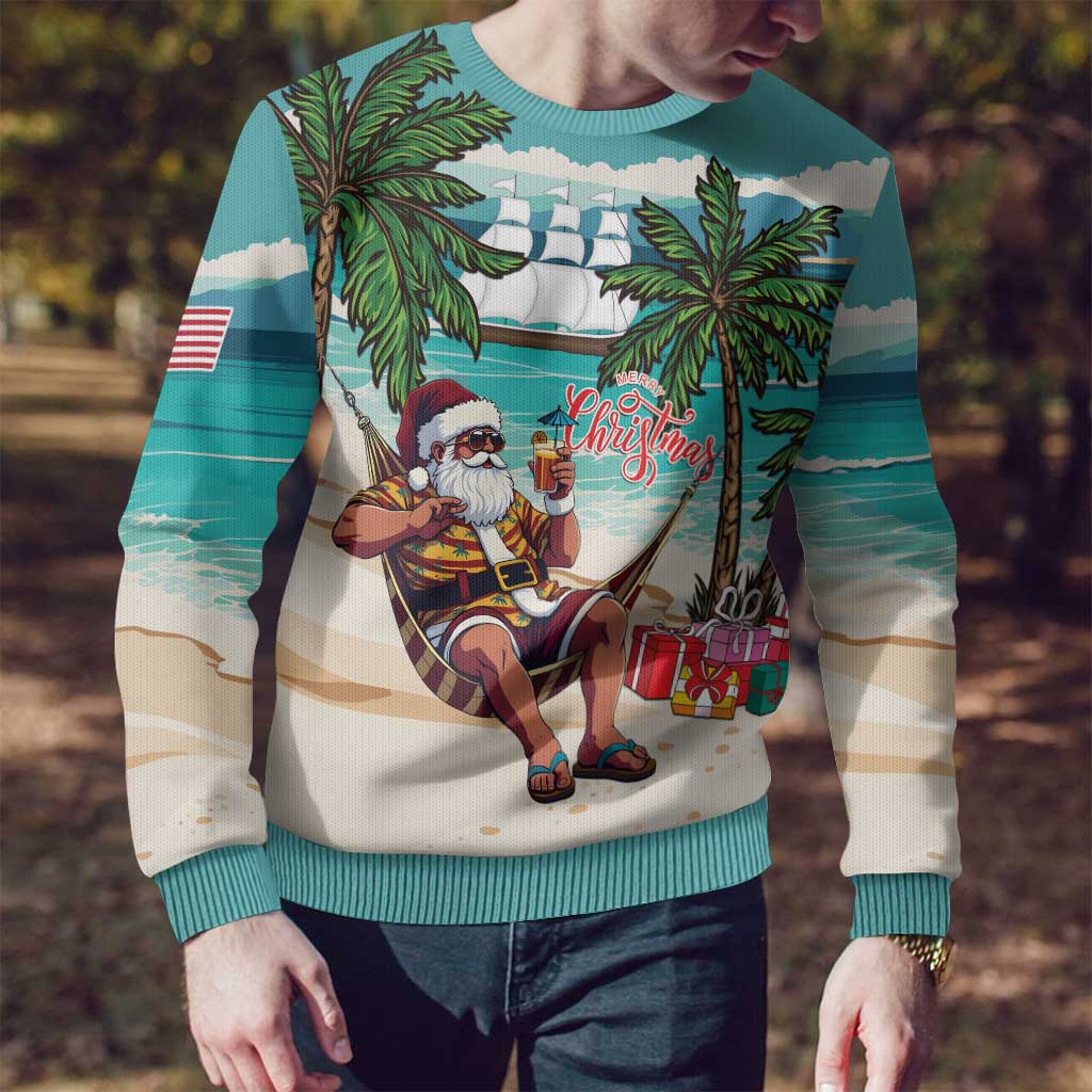 Liberia Christmas Ugly Christmas Sweater Santa Chill on Tropical Beach - Wonder Print Shop