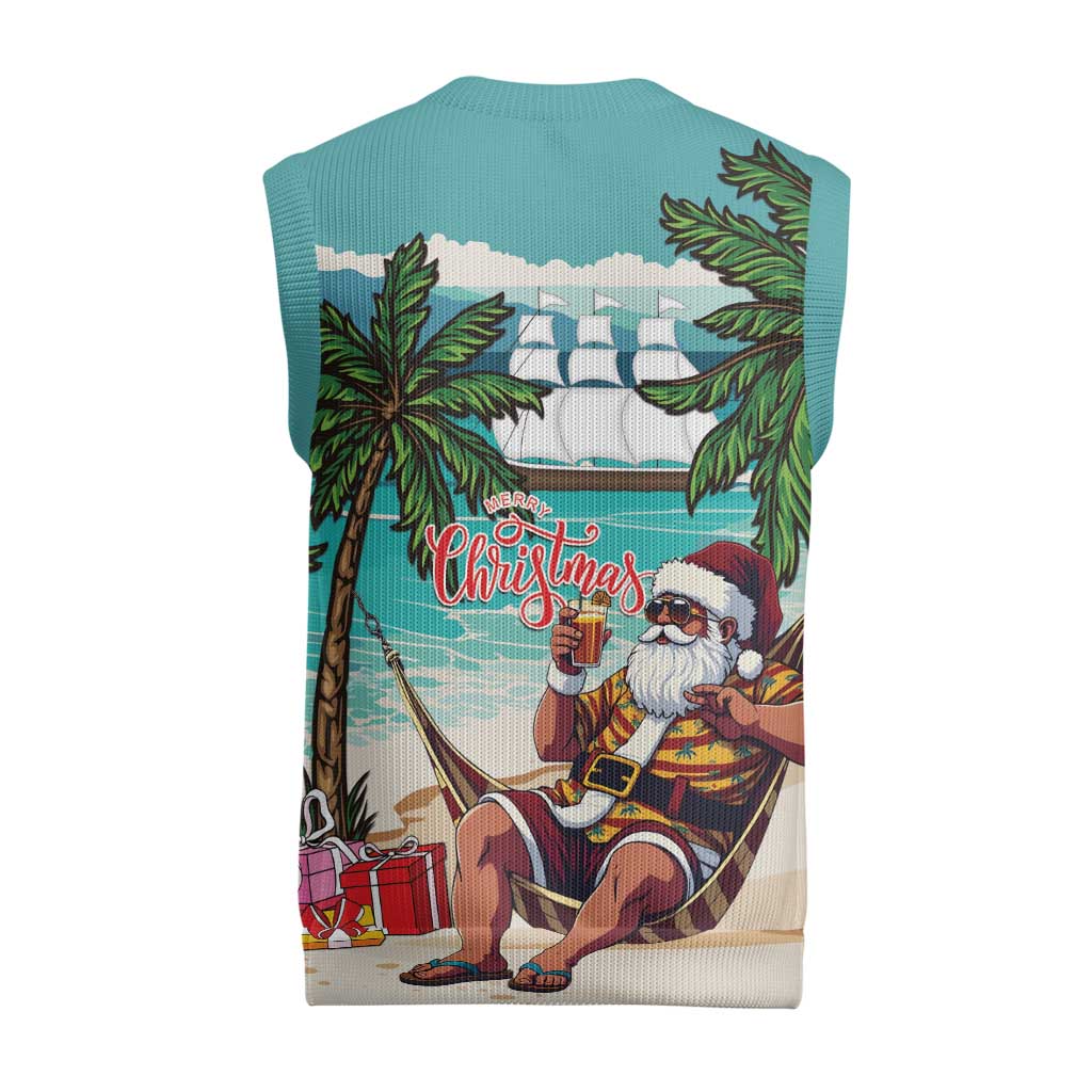 Liberia Christmas Knitted V-Neck Vest Santa Chill on Tropical Beach - Wonder Print Shop