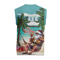 Liberia Christmas Knitted V-Neck Vest Santa Chill on Tropical Beach - Wonder Print Shop