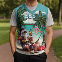 Liberia Christmas Knitted V-Neck Vest Santa Chill on Tropical Beach - Wonder Print Shop