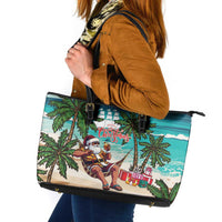 Liberia Christmas Leather Tote Bag Santa Chill on Tropical Beach - Wonder Print Shop