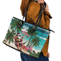 Liberia Christmas Leather Tote Bag Santa Chill on Tropical Beach - Wonder Print Shop