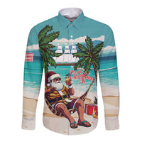 Liberia Christmas Long Sleeve Button Shirt Santa Chill on Tropical Beach - Wonder Print Shop
