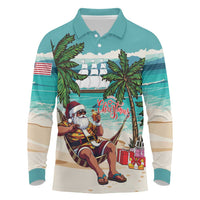 Liberia Christmas Long Sleeve Polo Shirt Santa Chill on Tropical Beach - Wonder Print Shop