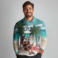 Liberia Christmas Long Sleeve Polo Shirt Santa Chill on Tropical Beach - Wonder Print Shop