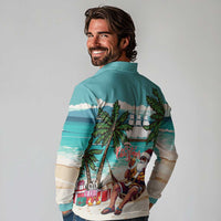 Liberia Christmas Long Sleeve Polo Shirt Santa Chill on Tropical Beach - Wonder Print Shop