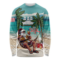 Liberia Christmas Long Sleeve Shirt Santa Chill on Tropical Beach - Wonder Print Shop