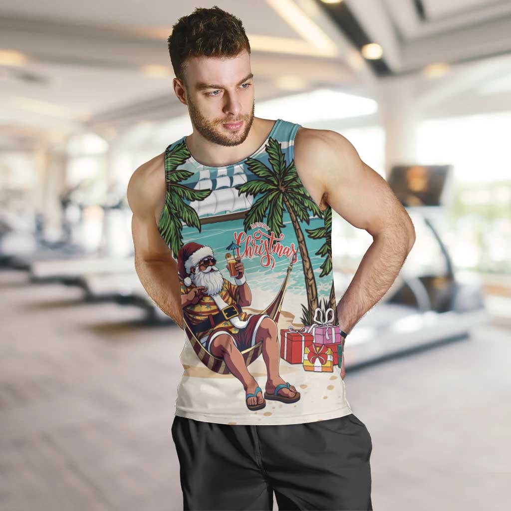 Liberia Christmas Men Tank Top Santa Chill on Tropical Beach - Wonder Print Shop