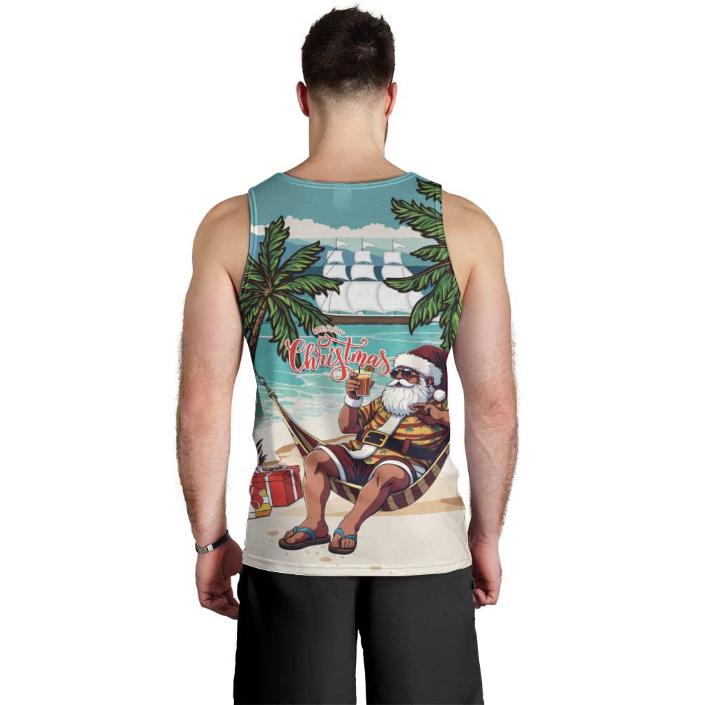 Liberia Christmas Men Tank Top Santa Chill on Tropical Beach - Wonder Print Shop