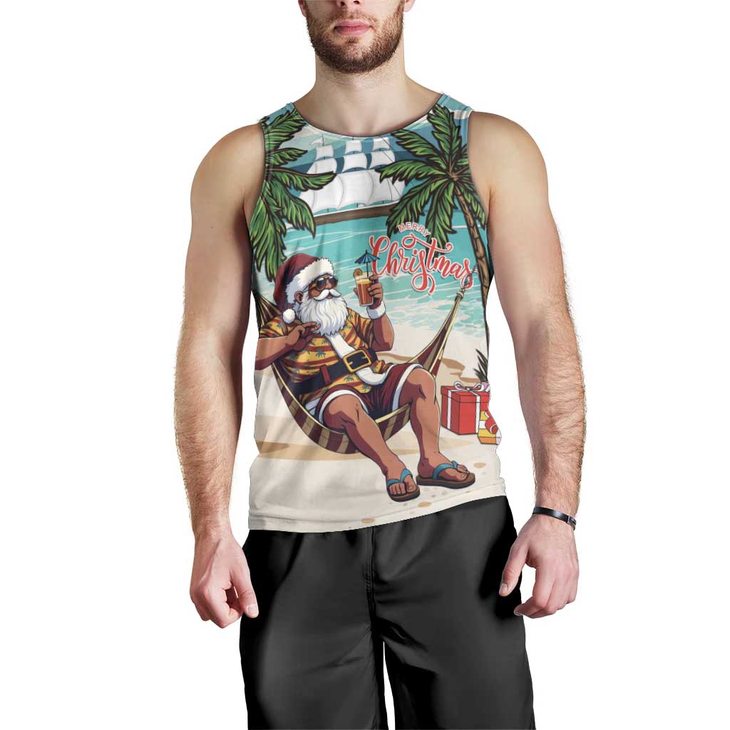 Liberia Christmas Men Tank Top Santa Chill on Tropical Beach - Wonder Print Shop