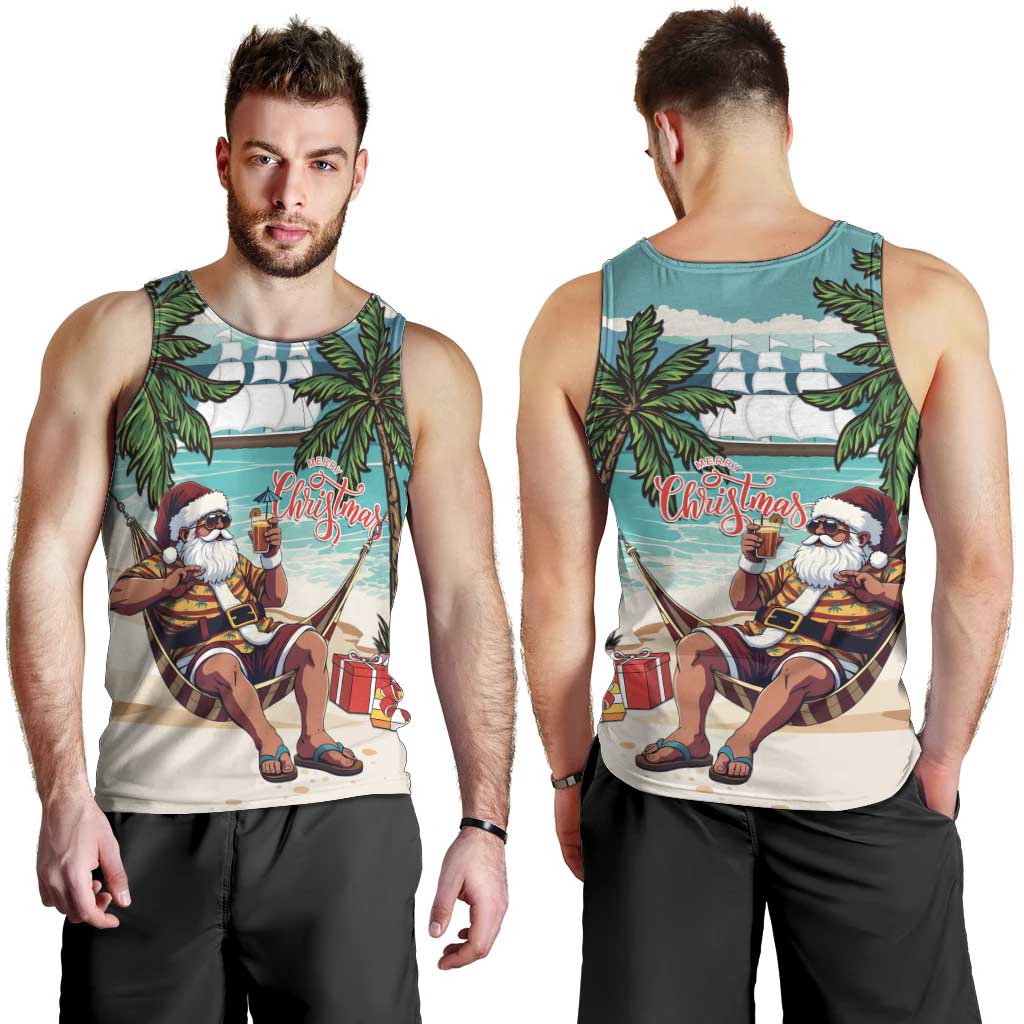 Liberia Christmas Men Tank Top Santa Chill on Tropical Beach - Wonder Print Shop