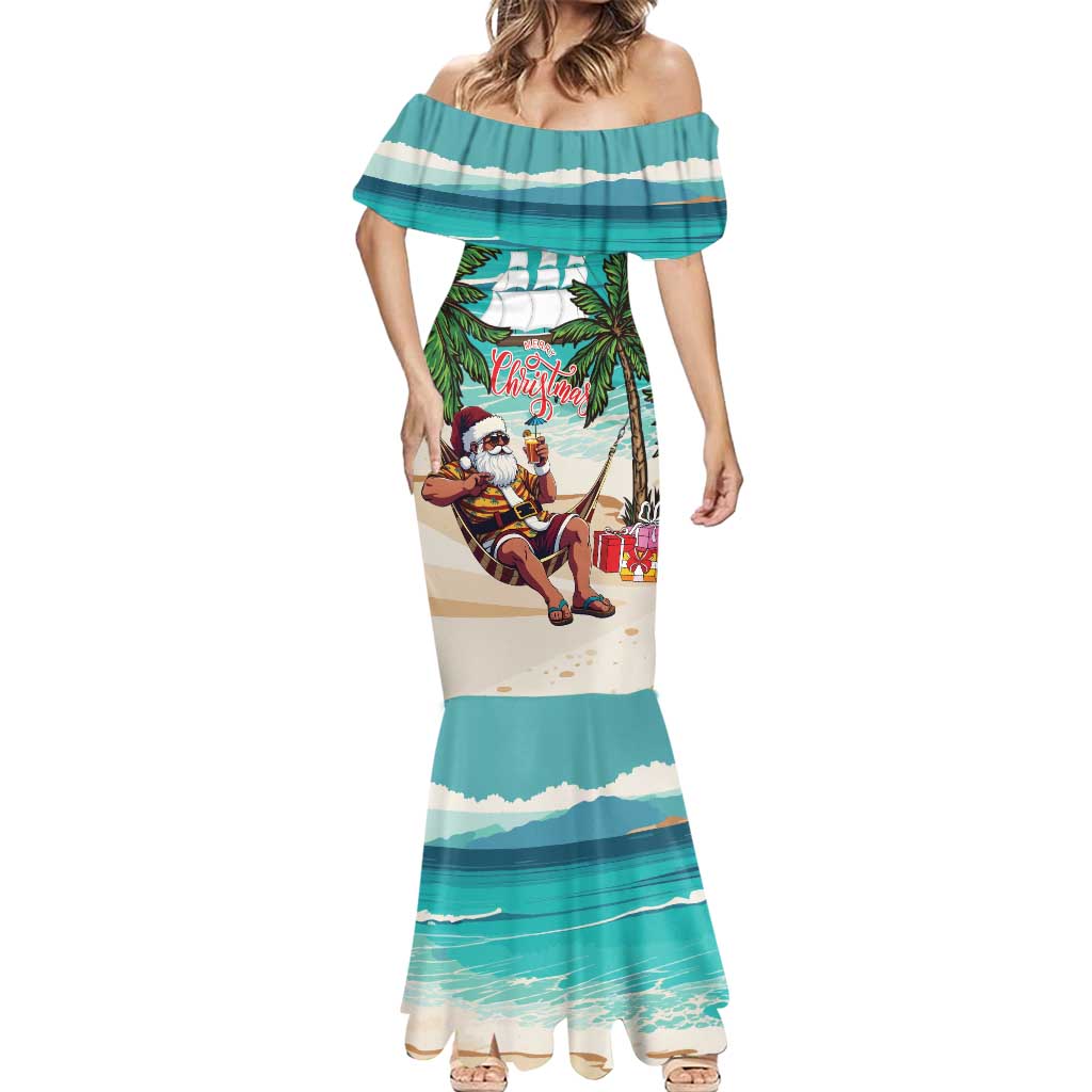 Liberia Christmas Mermaid Dress Santa Chill on Tropical Beach - Wonder Print Shop