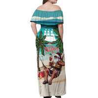 Liberia Christmas Off Shoulder Maxi Dress Santa Chill on Tropical Beach - Wonder Print Shop