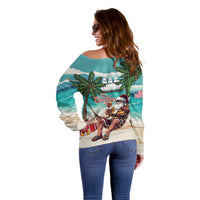 Liberia Christmas Off Shoulder Sweater Santa Chill on Tropical Beach - Wonder Print Shop