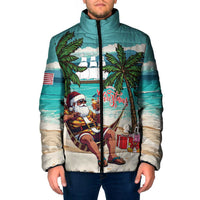 Liberia Christmas Padded Jacket Santa Chill on Tropical Beach - Wonder Print Shop