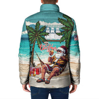 Liberia Christmas Padded Jacket Santa Chill on Tropical Beach - Wonder Print Shop