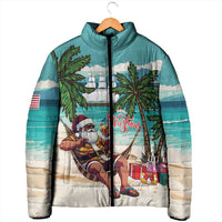 Liberia Christmas Padded Jacket Santa Chill on Tropical Beach - Wonder Print Shop