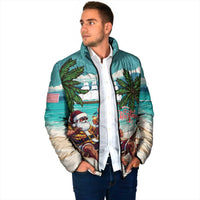 Liberia Christmas Padded Jacket Santa Chill on Tropical Beach - Wonder Print Shop