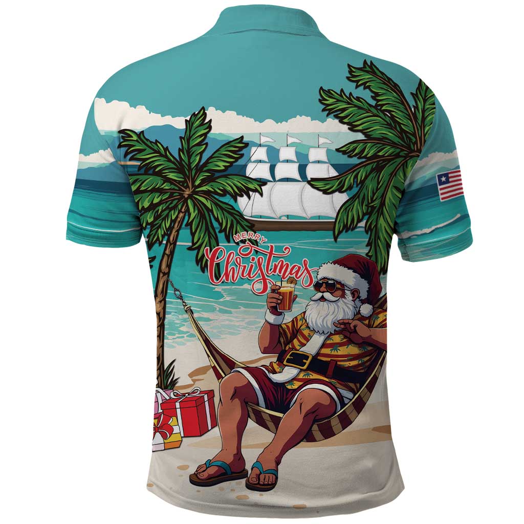 Liberia Christmas Polo Shirt Santa Chill on Tropical Beach - Wonder Print Shop