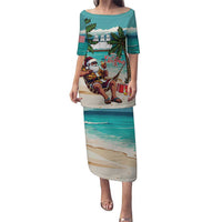 Liberia Christmas Puletasi Santa Chill on Tropical Beach - Wonder Print Shop