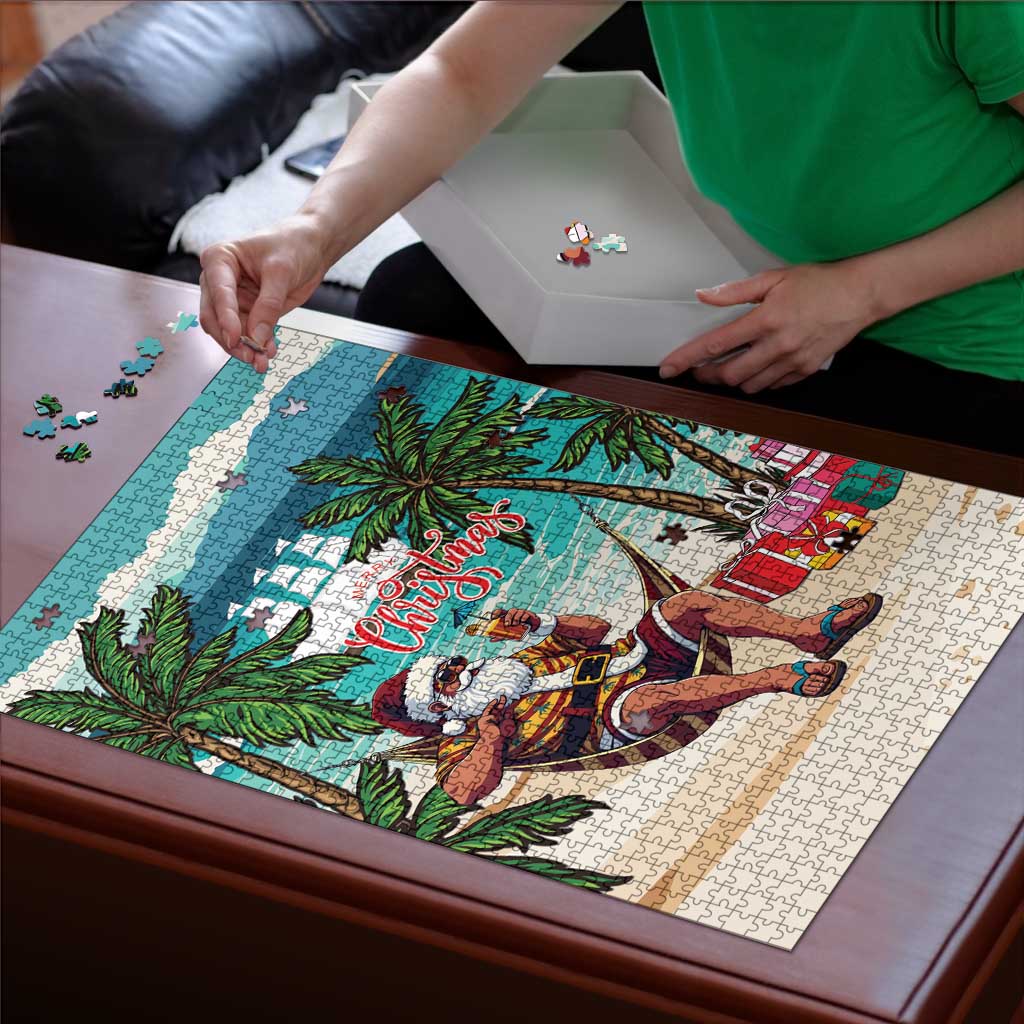 Liberia Christmas Puzzle Santa Chill on Tropical Beach - Wonder Print Shop