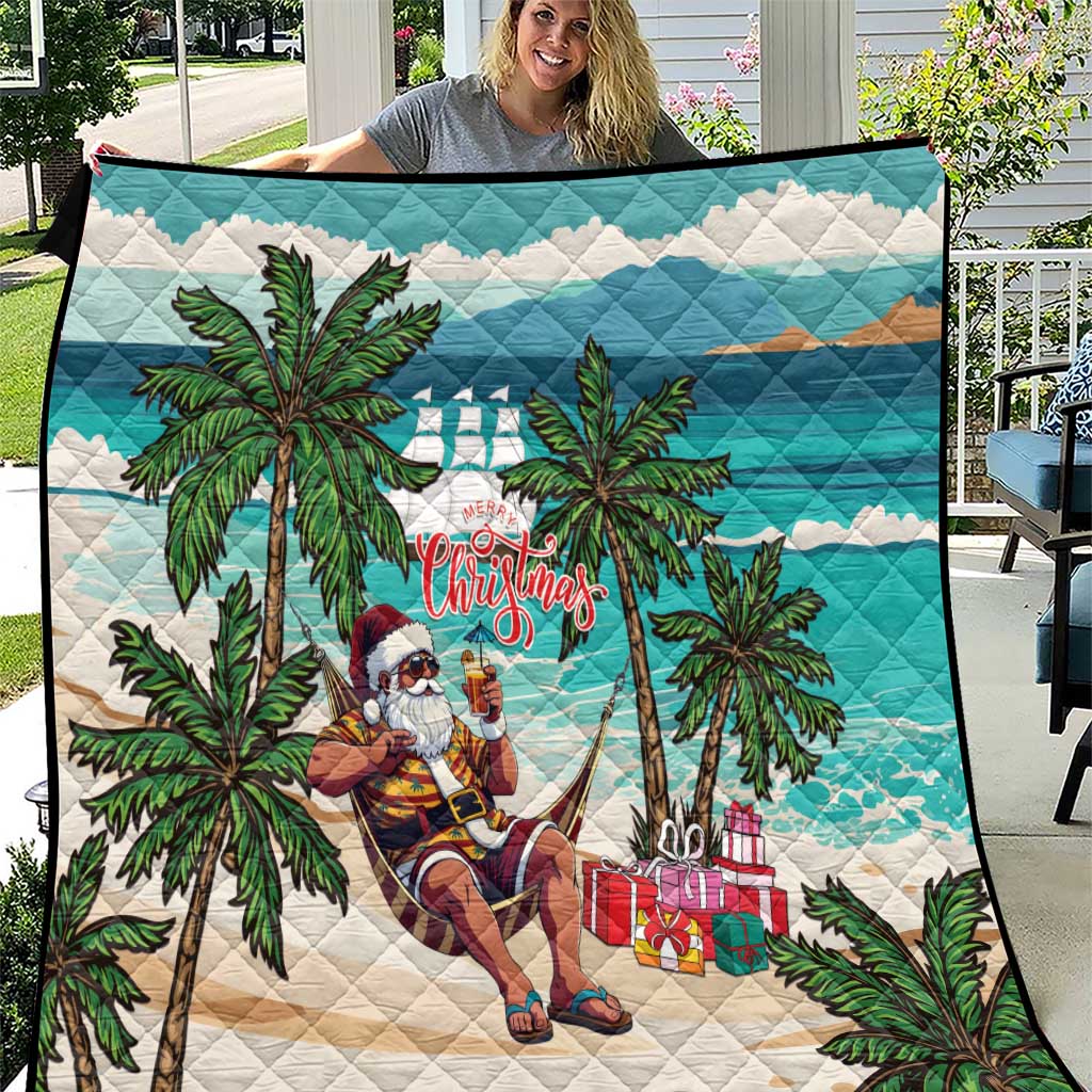 Liberia Christmas Quilt Santa Chill on Tropical Beach - Wonder Print Shop