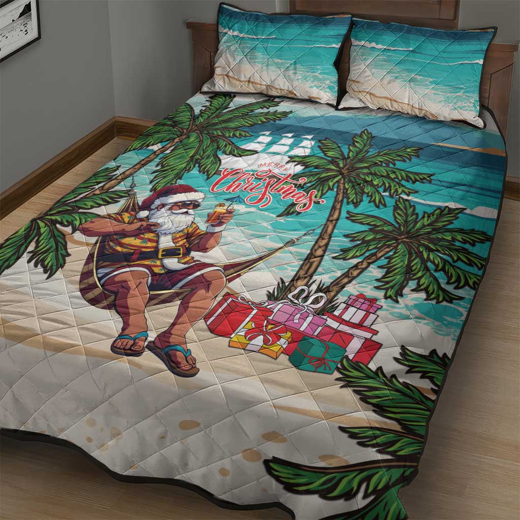 Liberia Christmas Quilt Bed Set Santa Chill on Tropical Beach - Wonder Print Shop