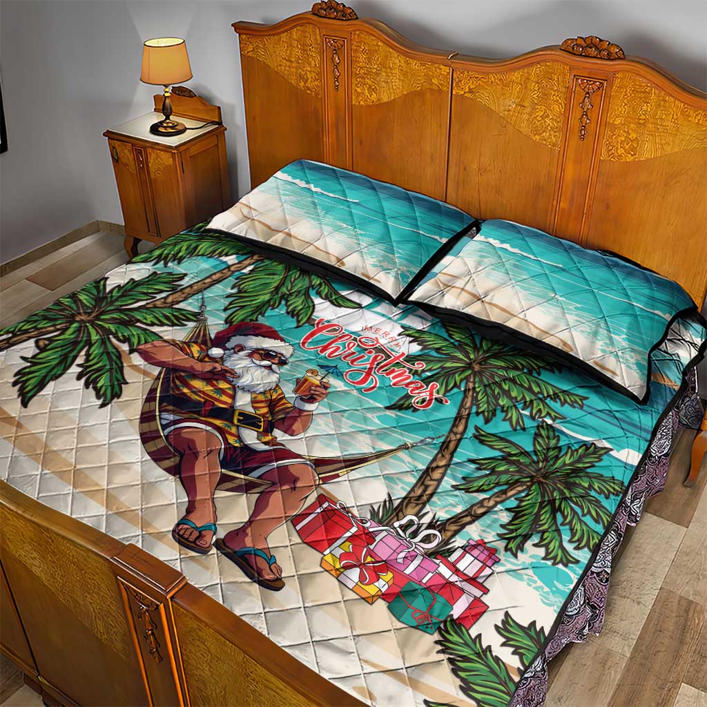 Liberia Christmas Quilt Bed Set Santa Chill on Tropical Beach - Wonder Print Shop
