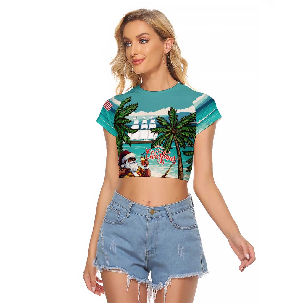 Liberia Christmas Raglan Cropped T Shirt Santa Chill on Tropical Beach - Wonder Print Shop