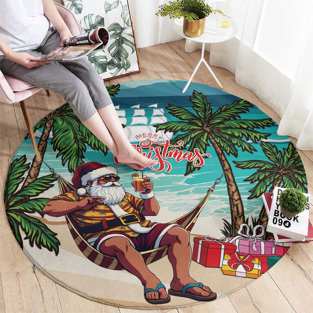 Liberia Christmas Round Carpet Santa Chill on Tropical Beach - Wonder Print Shop