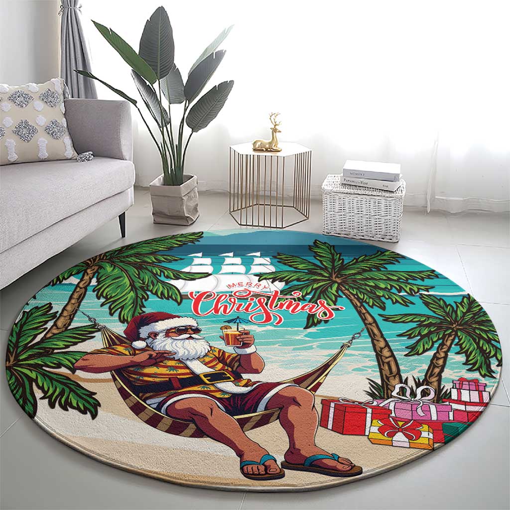 Liberia Christmas Round Carpet Santa Chill on Tropical Beach - Wonder Print Shop