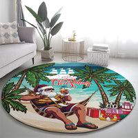 Liberia Christmas Round Carpet Santa Chill on Tropical Beach - Wonder Print Shop
