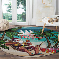 Liberia Christmas Round Carpet Santa Chill on Tropical Beach - Wonder Print Shop