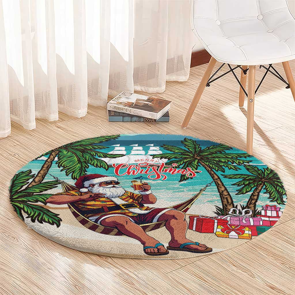 Liberia Christmas Round Carpet Santa Chill on Tropical Beach - Wonder Print Shop