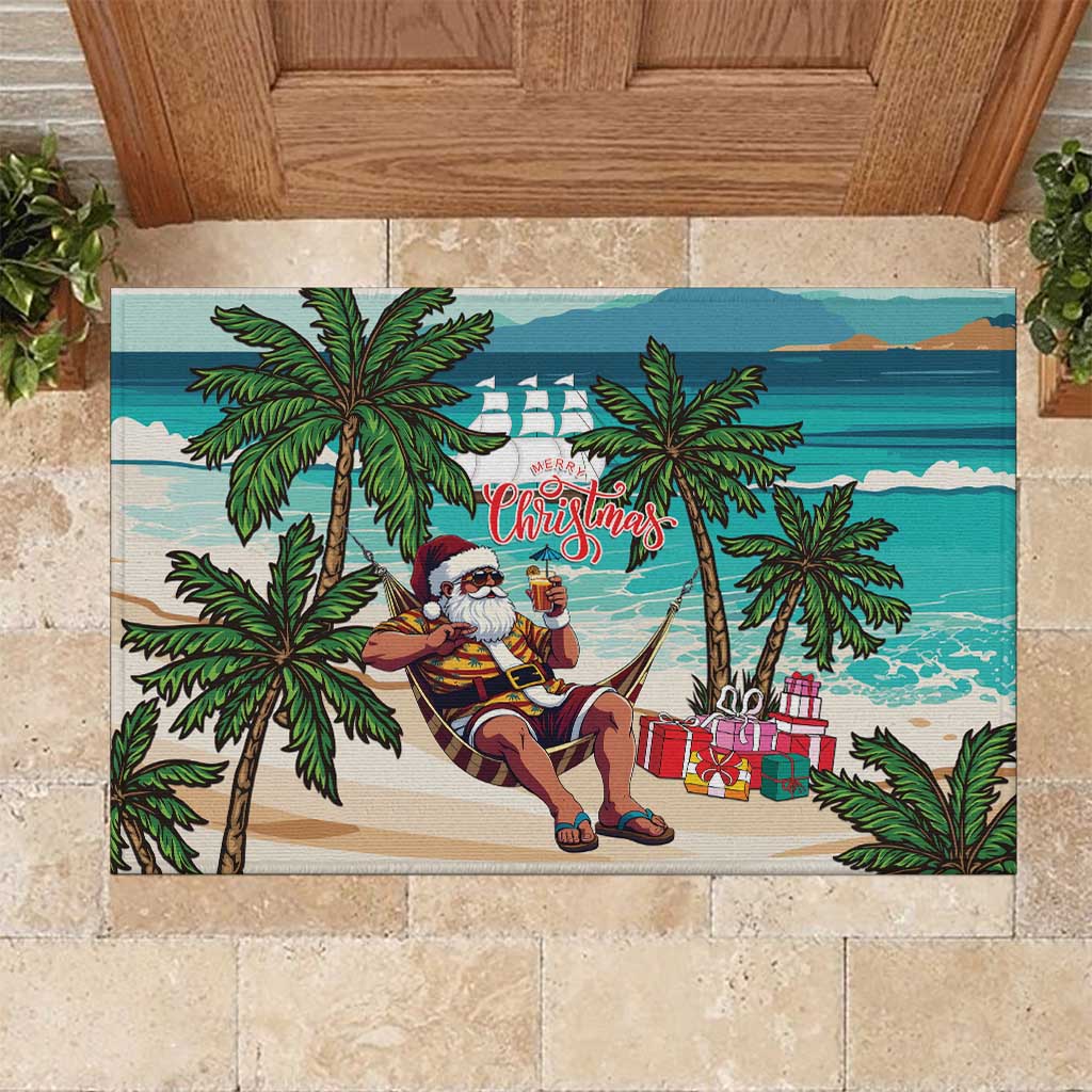 Liberia Christmas Rubber Doormat Santa Chill on Tropical Beach - Wonder Print Shop