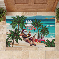 Liberia Christmas Rubber Doormat Santa Chill on Tropical Beach - Wonder Print Shop