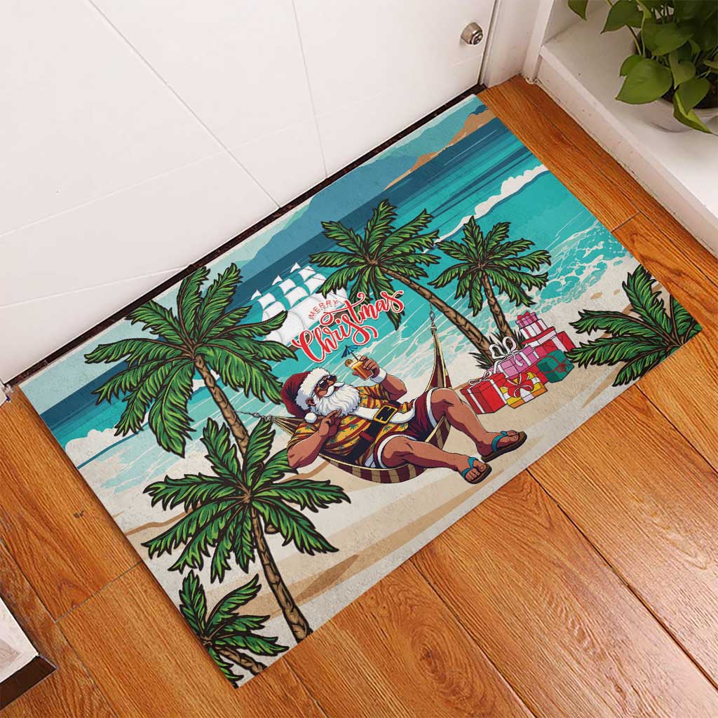 Liberia Christmas Rubber Doormat Santa Chill on Tropical Beach - Wonder Print Shop